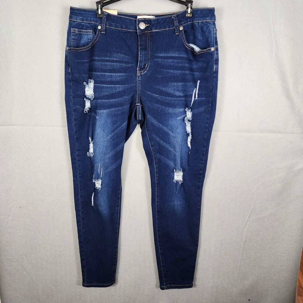 NEW 1826 Jeans Womens Plus Size 18 Distressed Dark Denim Skinny Stretch
